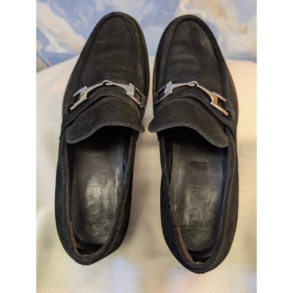 Gucci 43.5/10.5 E Chunky Lug Sole Polished Metal Bit Suede Loafers